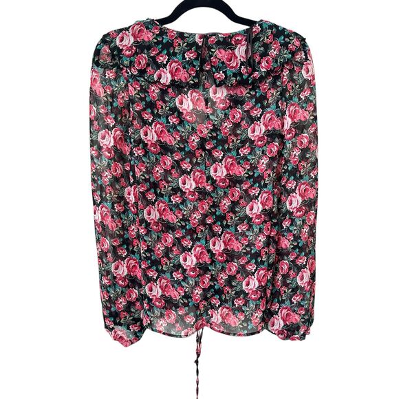 ZARA Rose Print Lace-Up Chiffon Blouse Small - Picture 3 of 6